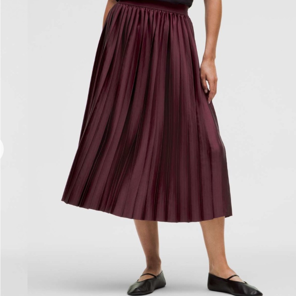 Lululemon Satin Pleated Midi Skirt in Garnet - Picture 1 of 8